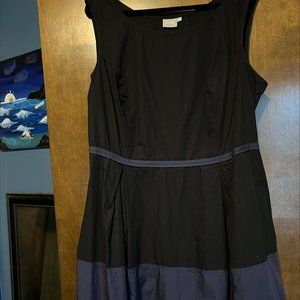 eShakti Blue and Black Knee Length Dress